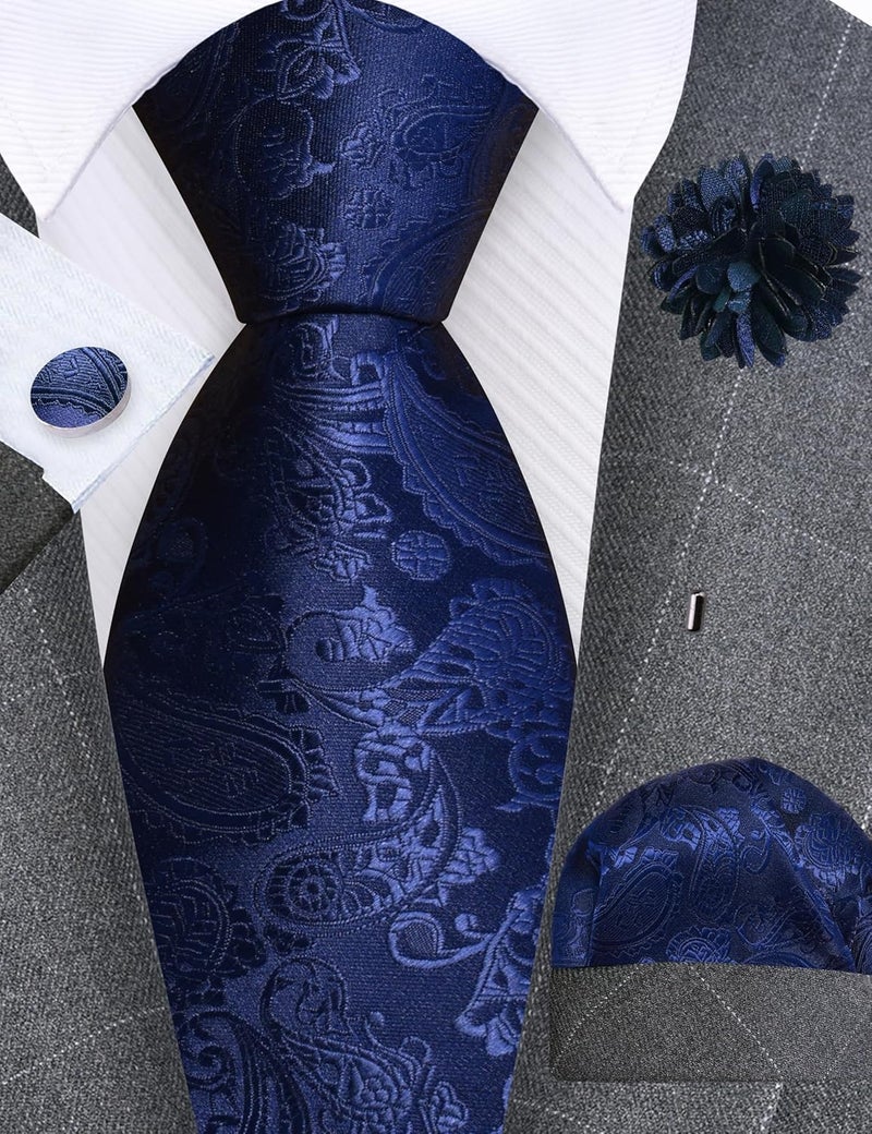 GUSLESON 3.15"（8cm） Mens Paisley Tie and Lapel Pin Necktie Hankerchief Cufflinks Set for Men - Image 2